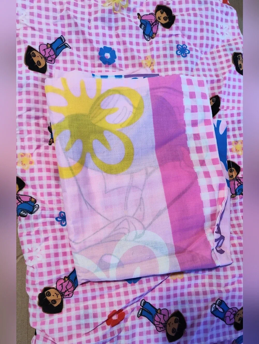 2009 Dora the explorer 3 Piece Sheet Set Twin Flat Fitted Pillowcase Nick Jr.